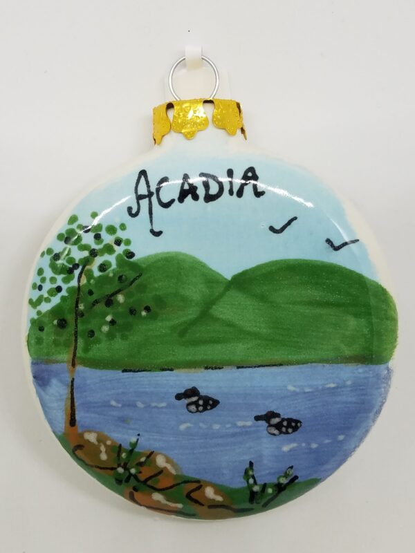 Acadia with Loons on Ball Ceramic Ornament