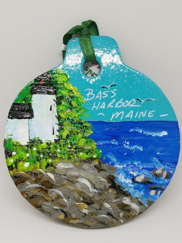 Bass Harbor Lighthouse Acadia Painted Wood Ornament