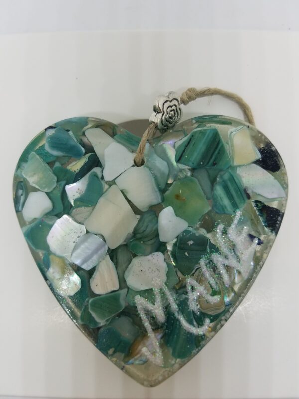 Blue and White Abalone Shell Heart Ornament