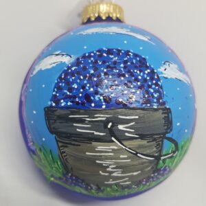 Blueberry Pail Hand Painted Glass Ornament