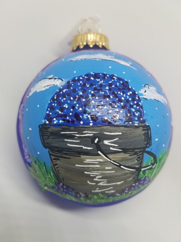 Blueberry Pail Hand Painted Glass Ornament