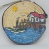 Boats at Pier Wood Ornament