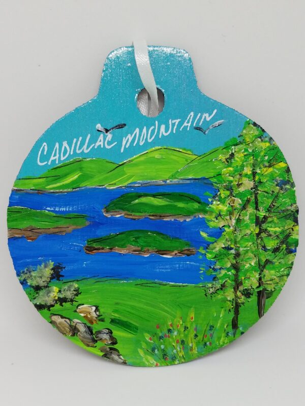 Cadillac Mountain Acadia Painted Wood Ornament