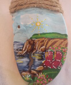 Coastal Scene with Red Adirondack Chairs on a Grassy Rose Knoll Lobster Claw Ornament