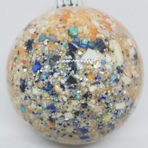 Crushed Clam Abalone and Lobster Shell and Glitter Accents Glass Ball Ornament
