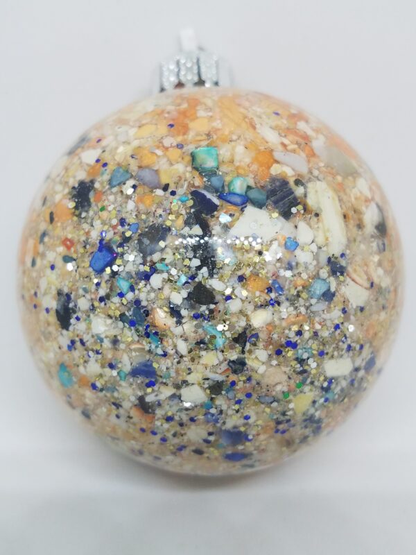 Crushed Clam Abalone and Lobster Shell and Glitter Accents Glass Ball Ornament