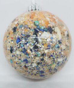 Crushed Clam Abalone and Lobster Shell and Glitter Accents Glass Ball Ornament