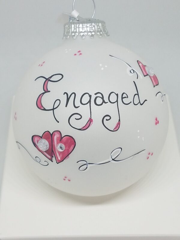 Engaged Hearts Painted Heartfelt Glass Ornament