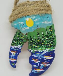 Forest Mountain Scene with Boats in Wate Lobster Claw Ornamen