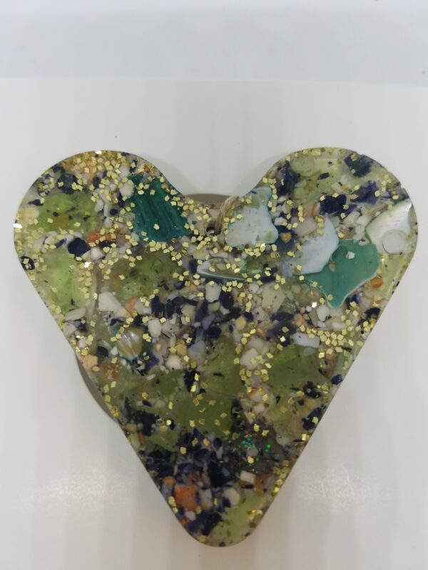 Green Sea Glass with Mussel and Clam Shell Heart Ornament