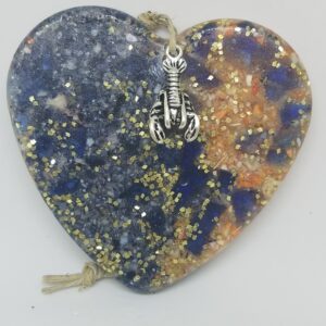 Heart with Crushed Mussel and Lobster Shell and Blue Sea Glass Ornament