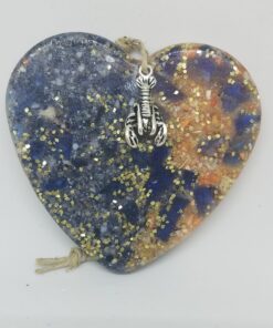 Heart with Crushed Mussel and Lobster Shell and Blue Sea Glass Ornament