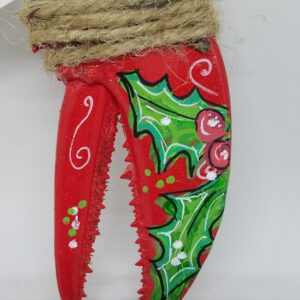 Holly on Red Painted Lobster Claw Ornament