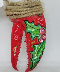 Holly on Red Painted Lobster Claw Ornament