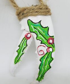 Holly on White Painted Lobster Claw Ornament