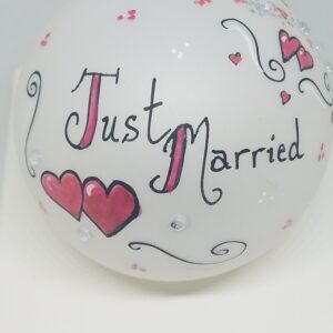 Just Married Hearts Painted Heartfelt Glass Ornament