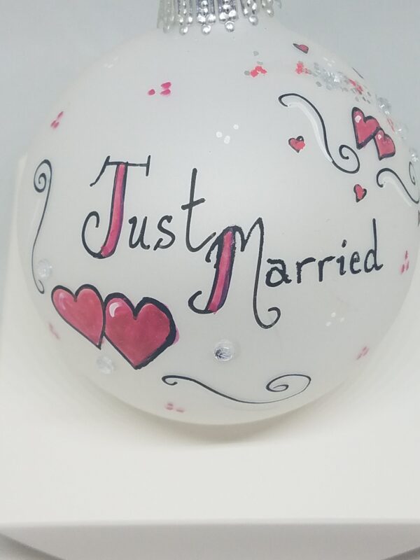 Just Married Hearts Painted Heartfelt Glass Ornament