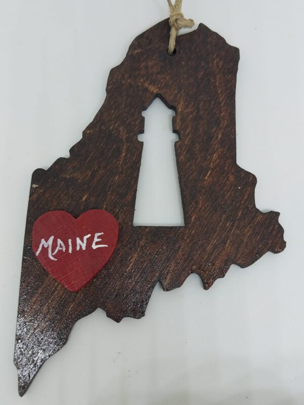 Lighthouse Maine State Dark Wood Ornament