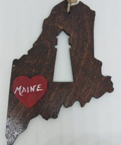 Lighthouse Maine State Dark Wood Ornament