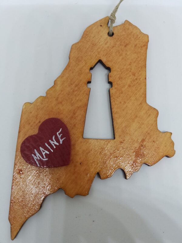 Lighthouse Maine State Wood Ornament