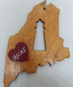 Lighthouse Maine State Wood Ornament