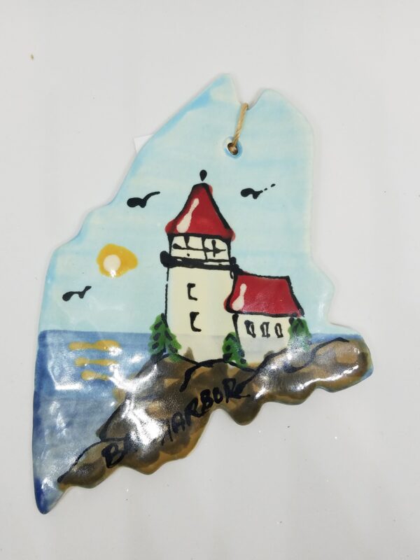 Lighthouse on Maine State Ceramic Ornament