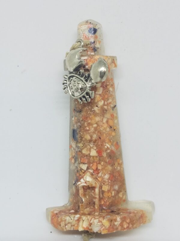 Lighthouse with Crushed Lobster and Mussel Shell Ornament