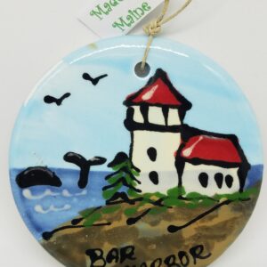 Lighthouse with Whale on Disc Ceramic Ornament