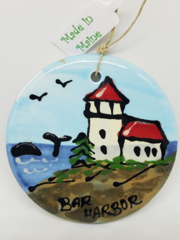 Lighthouse with Whale on Disc Ceramic Ornament