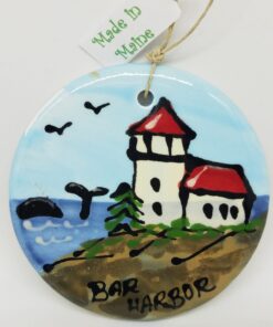 Lighthouse with Whale on Disc Ceramic Ornament