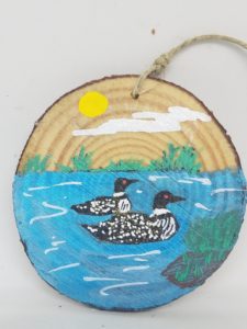 Loons Swimming in Pond Wood Ornament