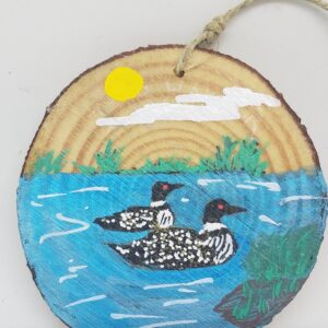 Loons Swimming in Pond Wood Ornament