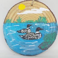 Loons Swimming in Pond Wood Ornament