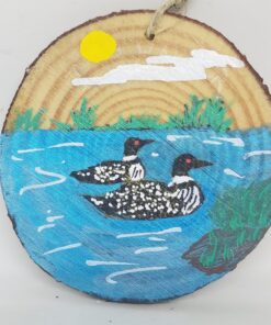 Loons Swimming in Pond Wood Ornament