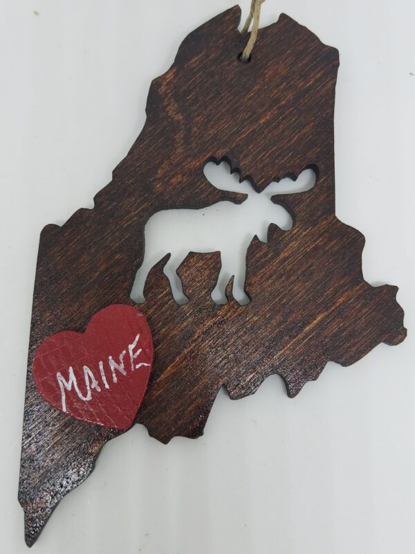 Moose Maine State Dark Wood Ornament