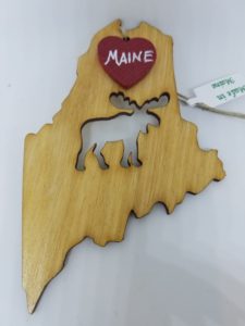 Moose Maine State Wood Ornament