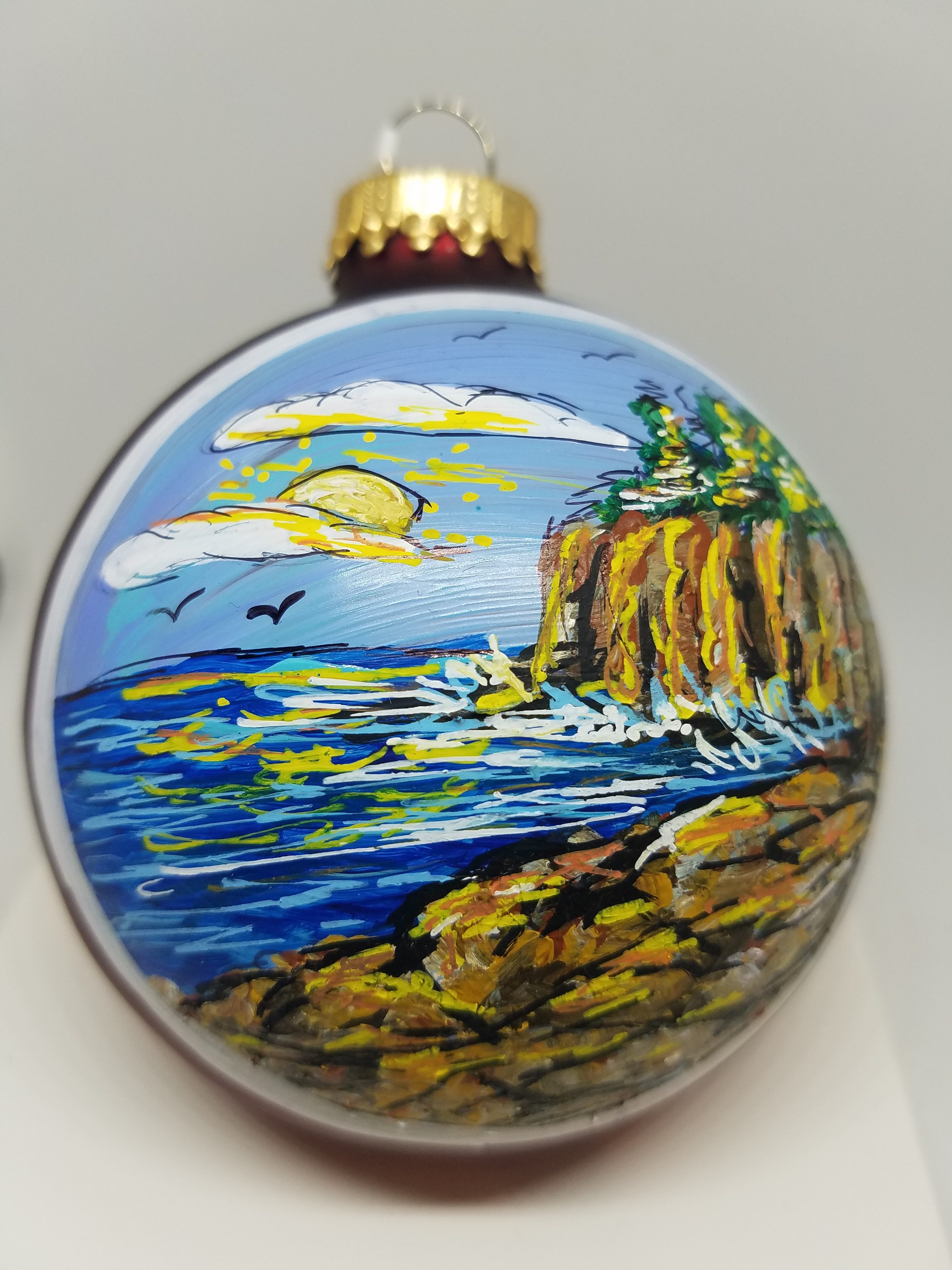 Otter Cliffs Acadia Painted Glass Ornament - The Christmas