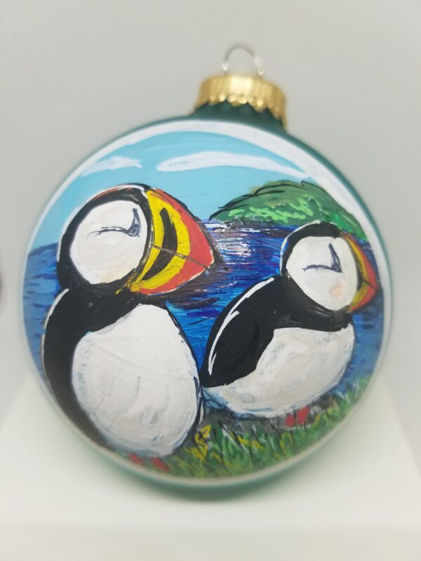 Puffins Painted Glass Ornament