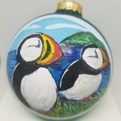 Puffins Painted Glass Ornament