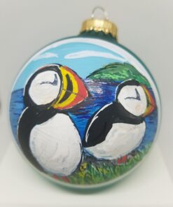 Puffins Painted Glass Ornament