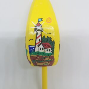 Red Striped Lighthouse on Yellow Buoy Ornament