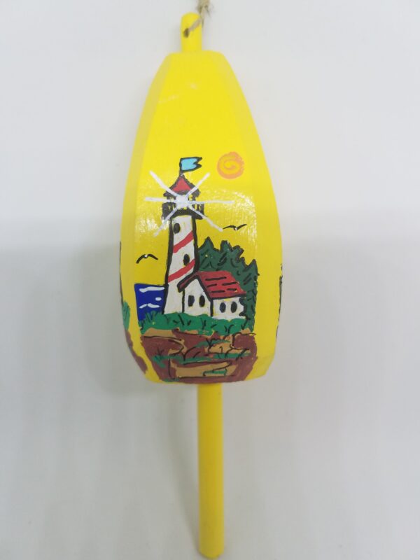 Red Striped Lighthouse on Yellow Buoy Ornament