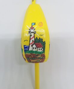 Red Striped Lighthouse on Yellow Buoy Ornament