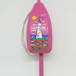 Red and White Striped Lighthouse on Pink Buoy Ornament
