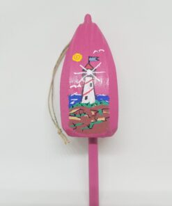 Red and White Striped Lighthouse on Pink Buoy Ornament