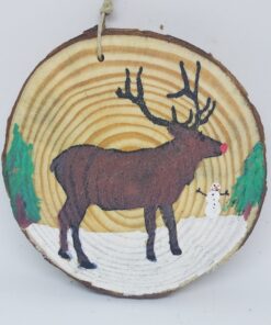 Rudolph Red Nosed Reindeer with Snowman Wood Ornament