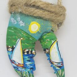 Sailboats on Water Painted Lobster Claw Ornament