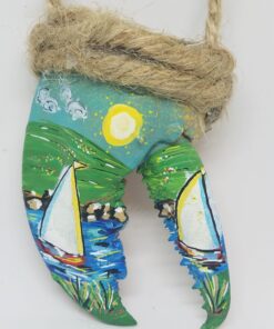 Sailboats on Water Painted Lobster Claw Ornament