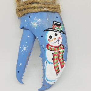 Snowman on Blue Painted Lobster Claw OrnamentSnowman on Blue Painted Lobster Claw Ornament
