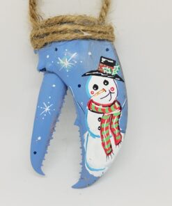 Snowman on Blue Painted Lobster Claw OrnamentSnowman on Blue Painted Lobster Claw Ornament